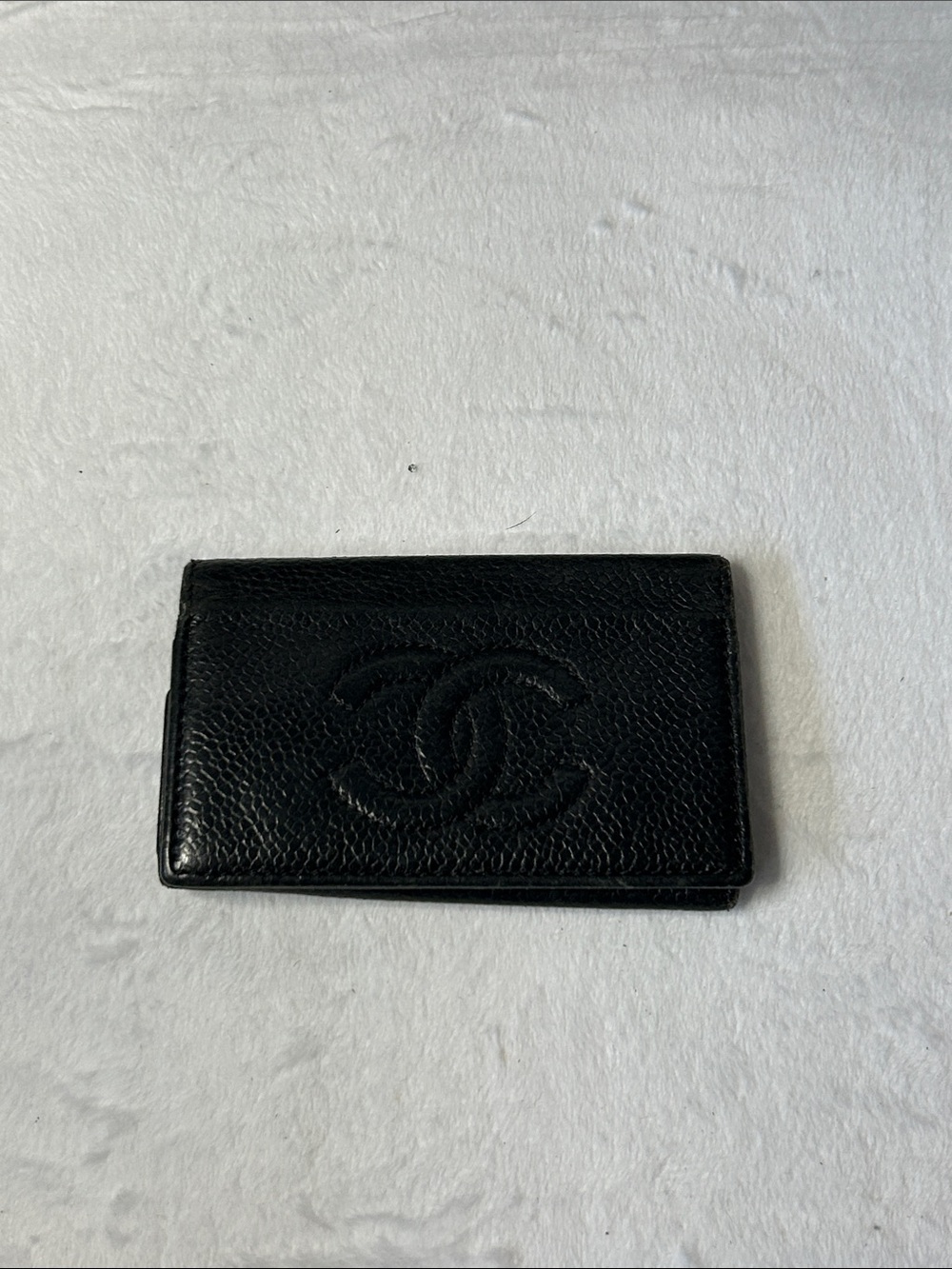 CHANEL Black Caviar Leather key Case with Embossed CC